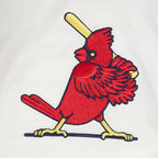 MLB ST. LOUIS CARDINALS RETRO CLASSIC BLOUSON EN SATIN À BORDS CÔTELÉS POUR FEMME (COQUILLE D'ŒUF/BLEU UNIVERSITÉ)