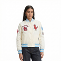 MLB ST. LOUIS CARDINALS RETRO CLASSIC BLOUSON EN SATIN À BORDS CÔTELÉS POUR FEMME (COQUILLE D'ŒUF/BLEU UNIVERSITÉ)