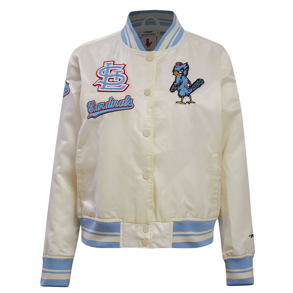 MLB ST. LOUIS CARDINALS RETRO CLASSIC WOMEN'S RIB SATIN JACKET (EGGSHELL/ UNIVERSITY BLUE)