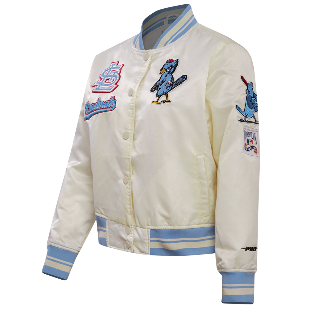 MLB ST. LOUIS CARDINALS RETRO CLASSIC WOMEN'S RIB SATIN JACKET (EGGSHELL/ UNIVERSITY BLUE)