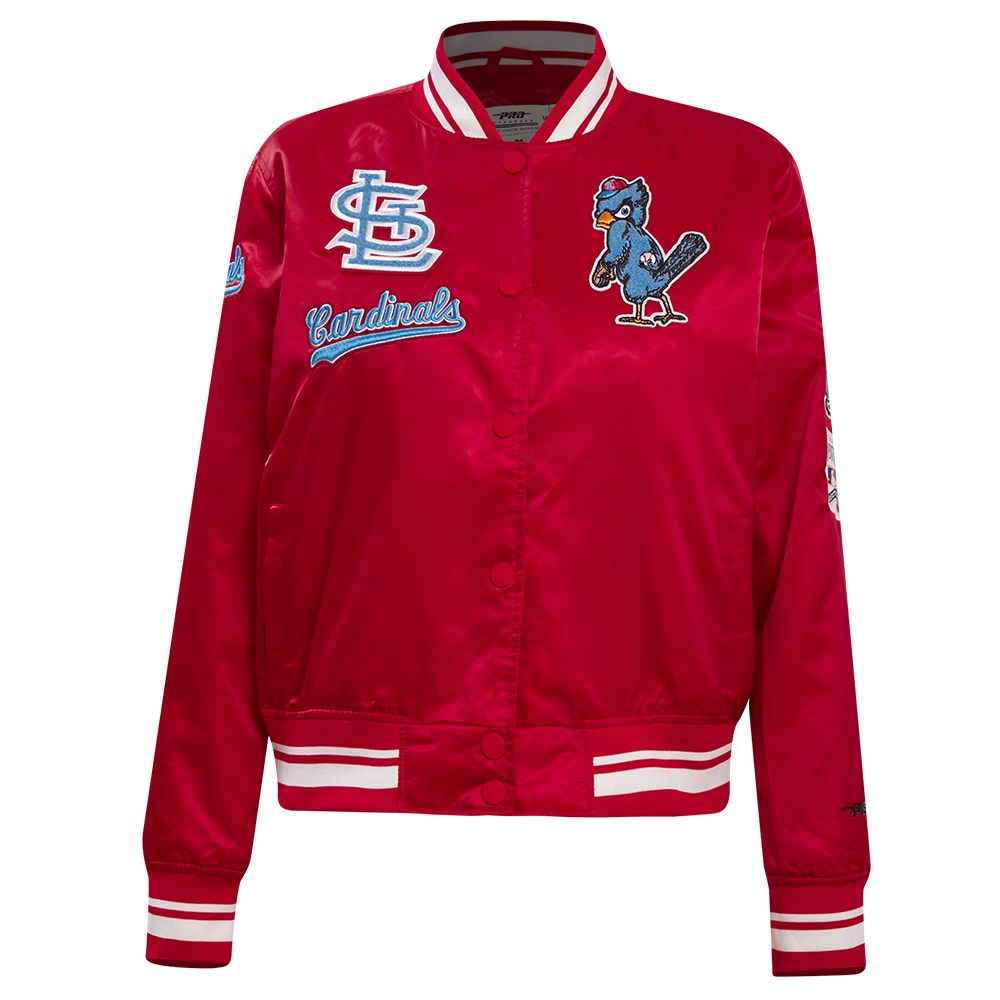 MLB ST. LOUIS CARDINALS RETRO CLASSIC BLOUSON EN SATIN À BORDS CÔTELÉS POUR FEMME (ROUGE)
