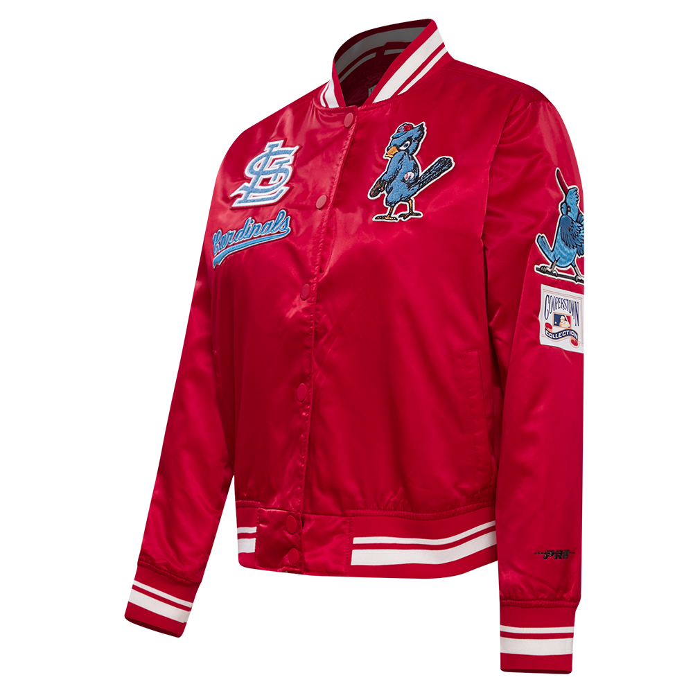 MLB ST. LOUIS CARDINALS RETRO CLASSIC BLOUSON EN SATIN À BORDS CÔTELÉS POUR FEMME (ROUGE)