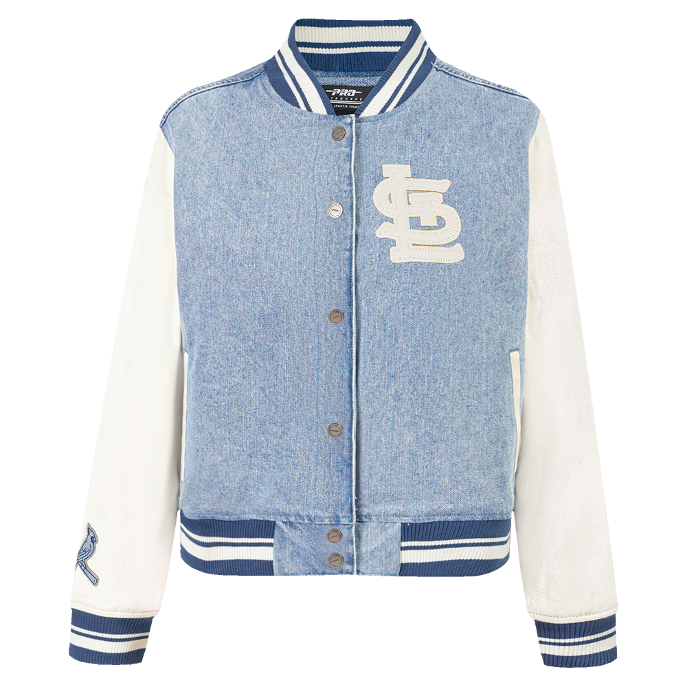 MLB ST. LOUIS CARDINALS VARSITY BLUES BLOUSON COLLÉGIAL EN DENIM POUR FEMME (DENIM/LIN)