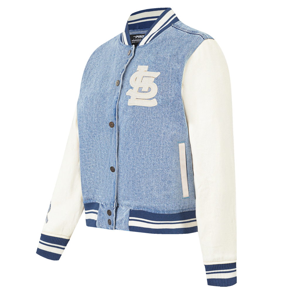 MLB ST. LOUIS CARDINALS VARSITY BLUES BLOUSON COLLÉGIAL EN DENIM POUR FEMME (DENIM/LIN)