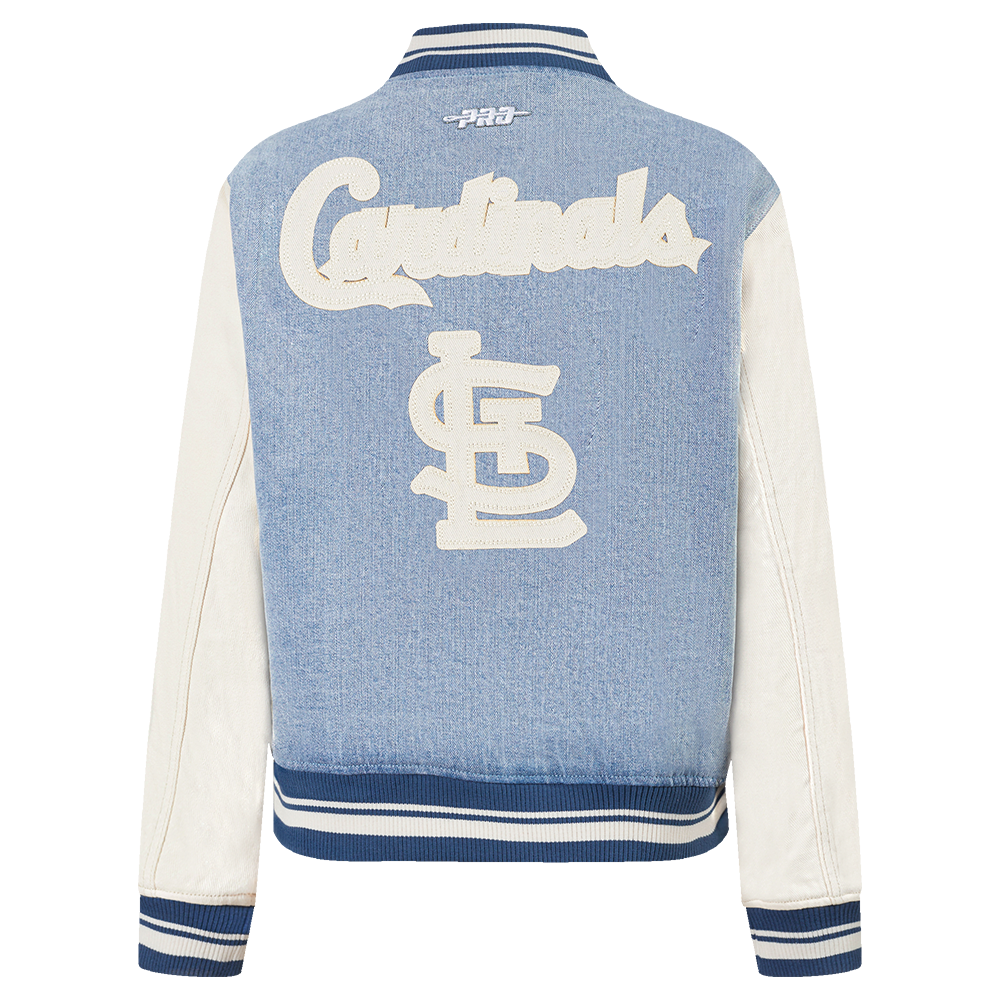MLB ST. LOUIS CARDINALS VARSITY BLUES BLOUSON COLLÉGIAL EN DENIM POUR FEMME (DENIM/LIN)