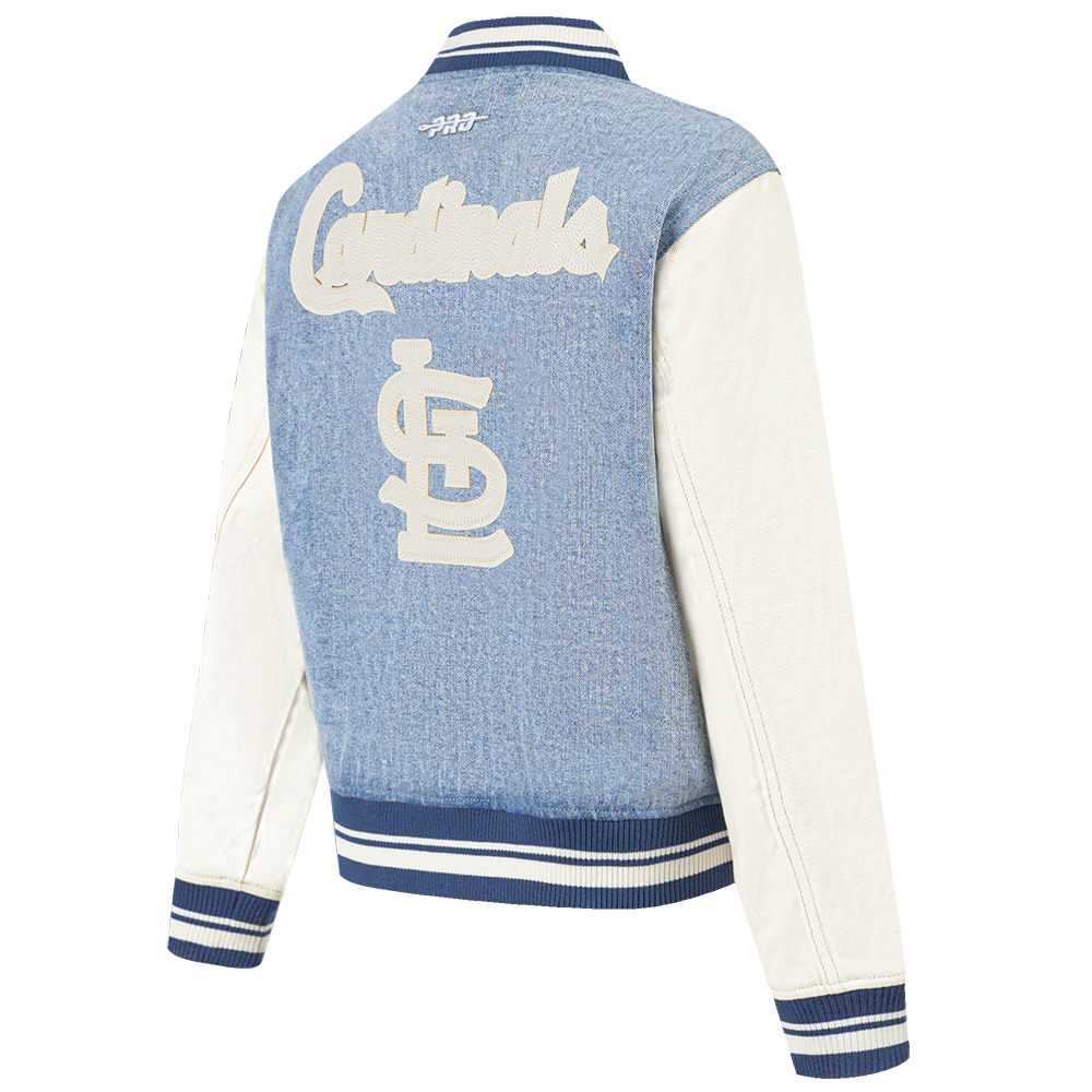MLB ST. LOUIS CARDINALS VARSITY BLUES BLOUSON COLLÉGIAL EN DENIM POUR FEMME (DENIM/LIN)