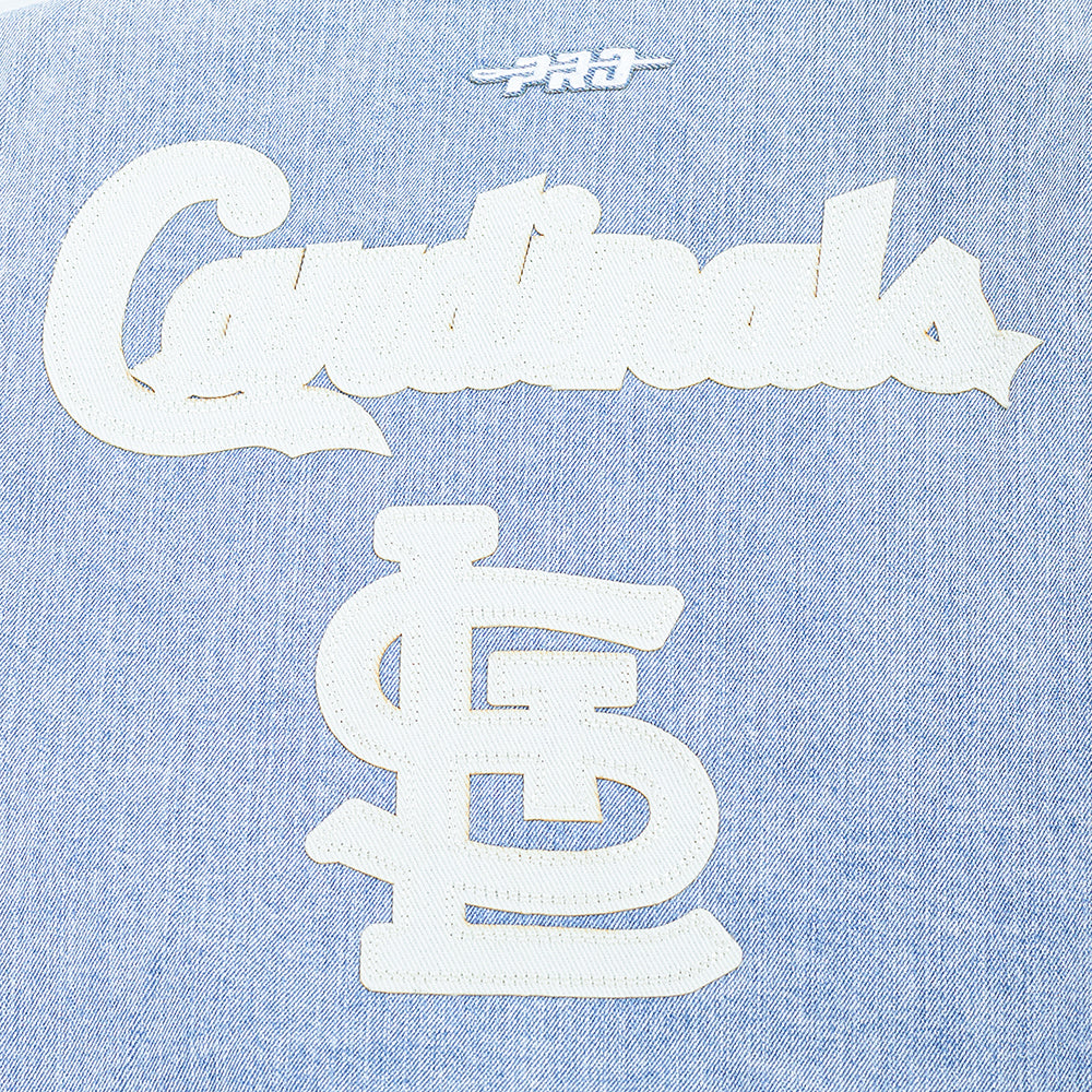 MLB ST. LOUIS CARDINALS VARSITY BLUES BLOUSON COLLÉGIAL EN DENIM POUR FEMME (DENIM/LIN)