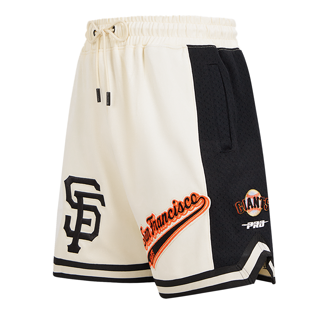 MLB SAN FRANCISCO GIANTS SCRIPT TAIL SHORT EN MAILLE DOUBLE 2.0 POUR HOMME (COQUILLE D'ŒUF/NOIR)