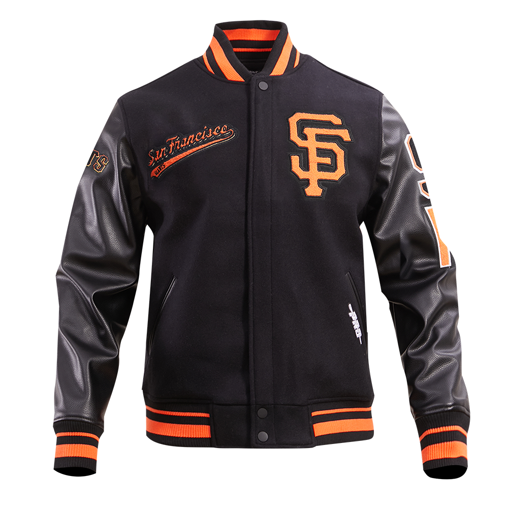 MLB SAN FRANCISCO GIANTS SCRIPT TAIL MEN'S VARSITY JACKET (BLACK/ORANGE)