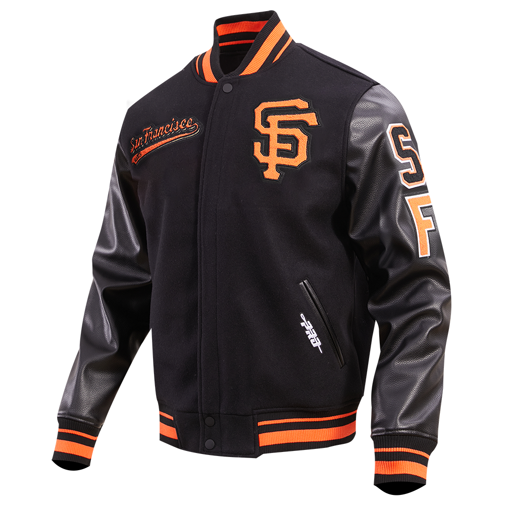 MLB SAN FRANCISCO GIANTS SCRIPT TAIL MEN'S VARSITY JACKET (BLACK/ORANGE)