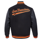 MLB SAN FRANCISCO GIANTS SCRIPT TAIL MEN'S VARSITY JACKET (BLACK/ORANGE)