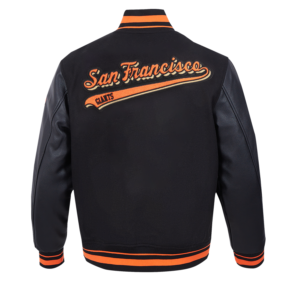 MLB SAN FRANCISCO GIANTS SCRIPT TAIL MEN'S VARSITY JACKET (BLACK/ORANGE)