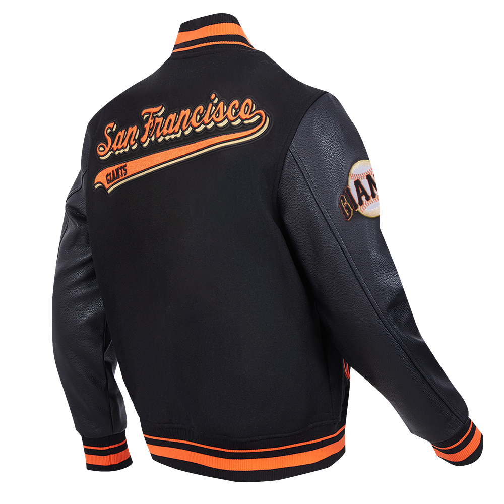 MLB SAN FRANCISCO GIANTS SCRIPT TAIL MEN'S VARSITY JACKET (BLACK/ORANGE)