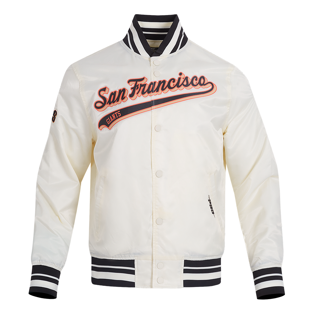 MLB SAN FRANCISCO GIANTS SCRIPT TAIL BLOUSON EN SATIN POUR HOMME (COQUILLE D'ŒUF/NOIR)