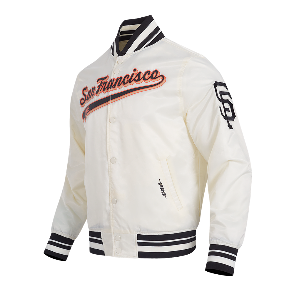 MLB SAN FRANCISCO GIANTS SCRIPT TAIL BLOUSON EN SATIN POUR HOMME (COQUILLE D'ŒUF/NOIR)