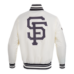 MLB SAN FRANCISCO GIANTS SCRIPT TAIL BLOUSON EN SATIN POUR HOMME (COQUILLE D'ŒUF/NOIR)