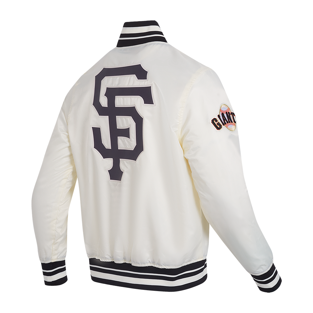 MLB SAN FRANCISCO GIANTS SCRIPT TAIL BLOUSON EN SATIN POUR HOMME (COQUILLE D'ŒUF/NOIR)