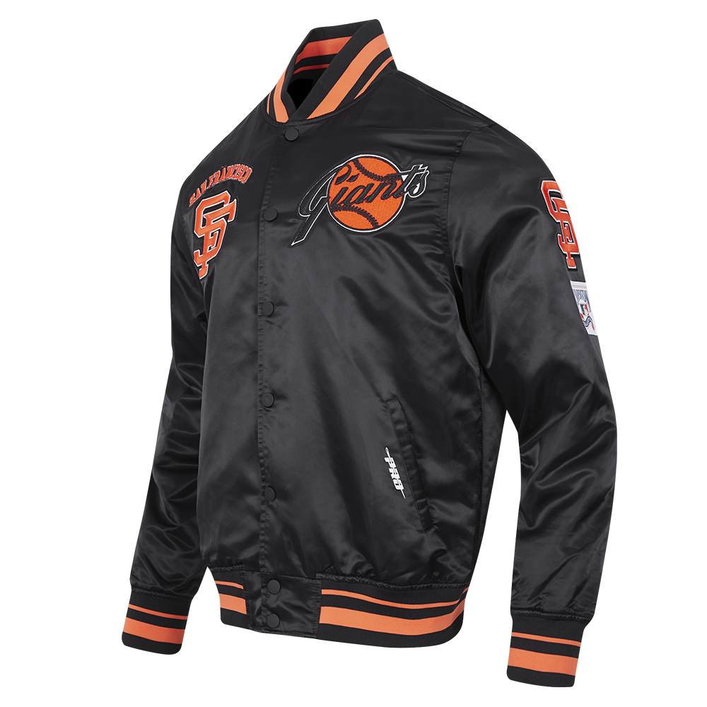 MLB SAN FRANCISCO GIANTS RETRO CLASSIC MEN'S RIB SATIN JACKET (BLACK/ORANGE)