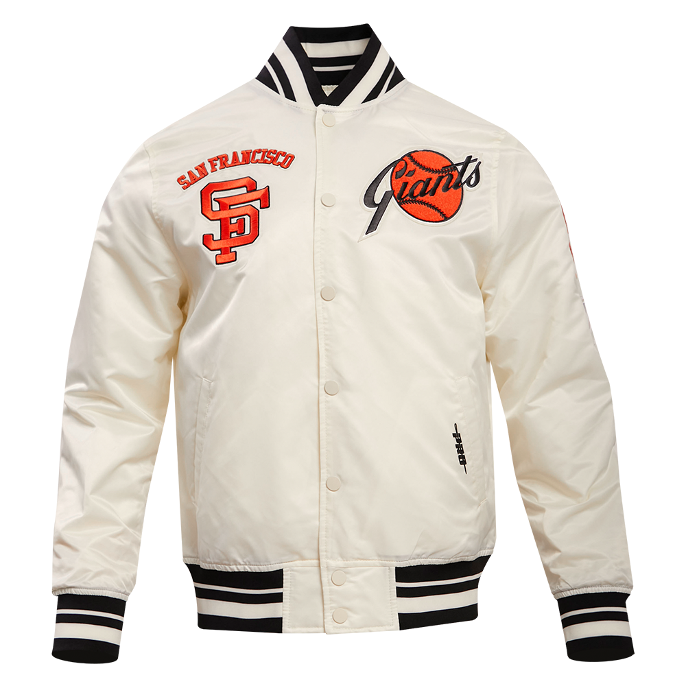 MLB SAN FRANCISCO GIANTS RETRO CLASSIC MEN'S RIB SATIN JACKET (EGGSHELL/BLACK)