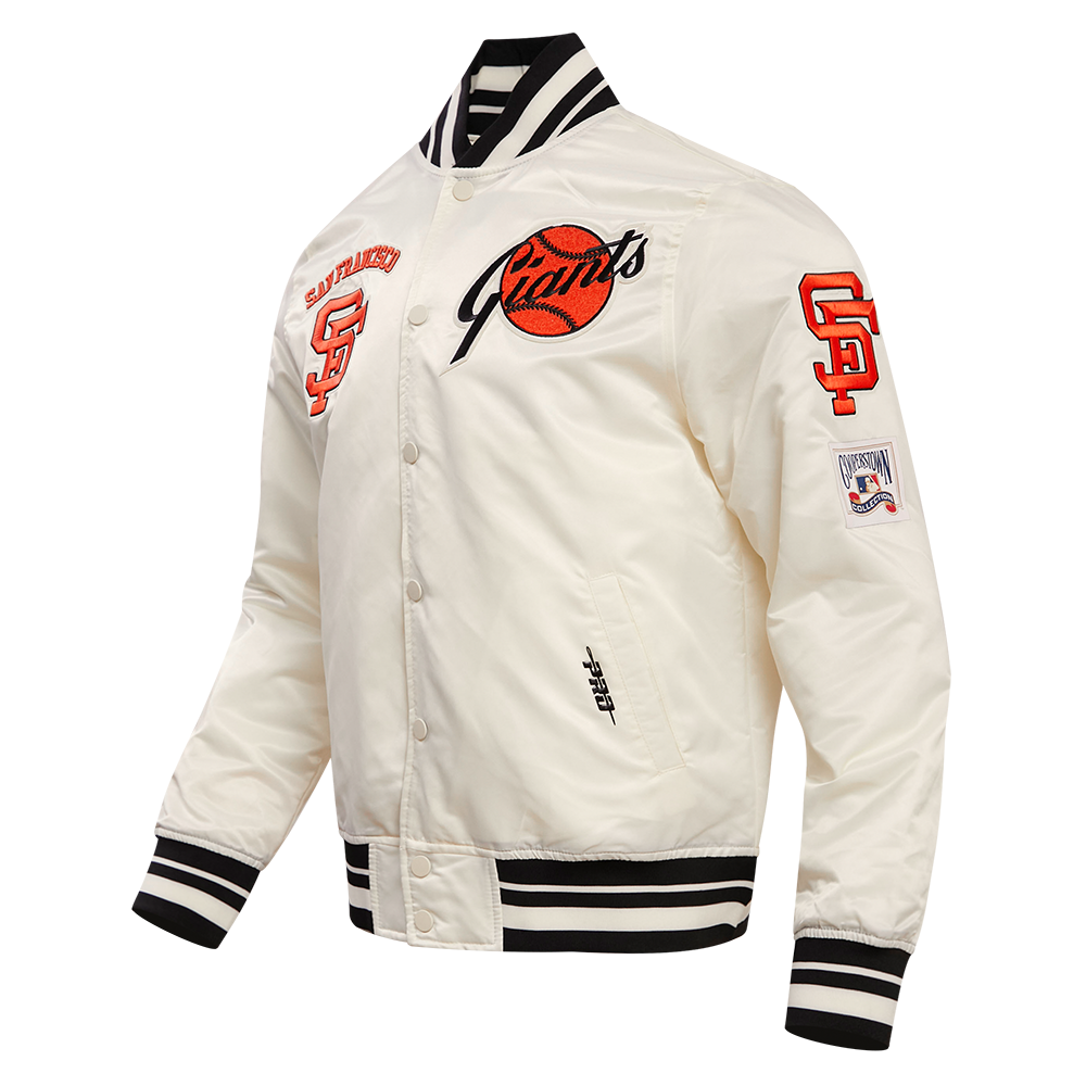 MLB SAN FRANCISCO GIANTS RETRO CLASSIC MEN'S RIB SATIN JACKET (EGGSHELL/BLACK)