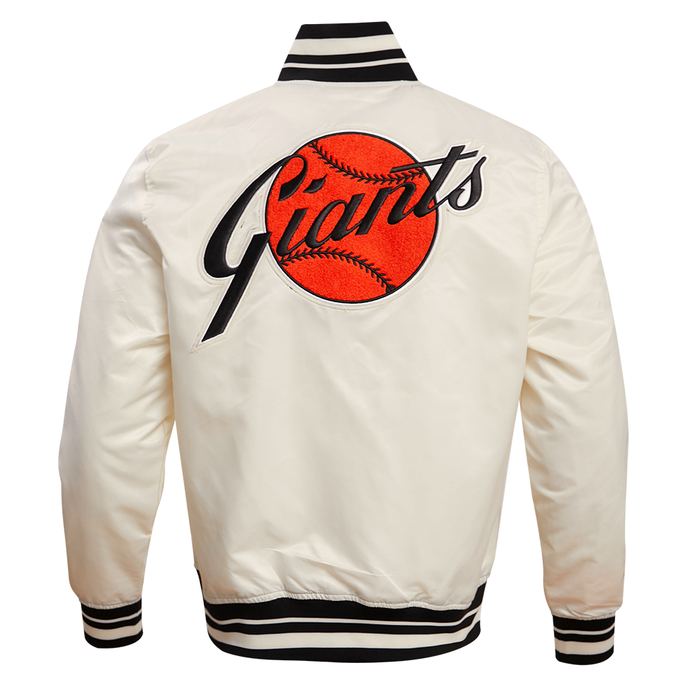 MLB SAN FRANCISCO GIANTS RETRO CLASSIC MEN'S RIB SATIN JACKET (EGGSHELL/BLACK)