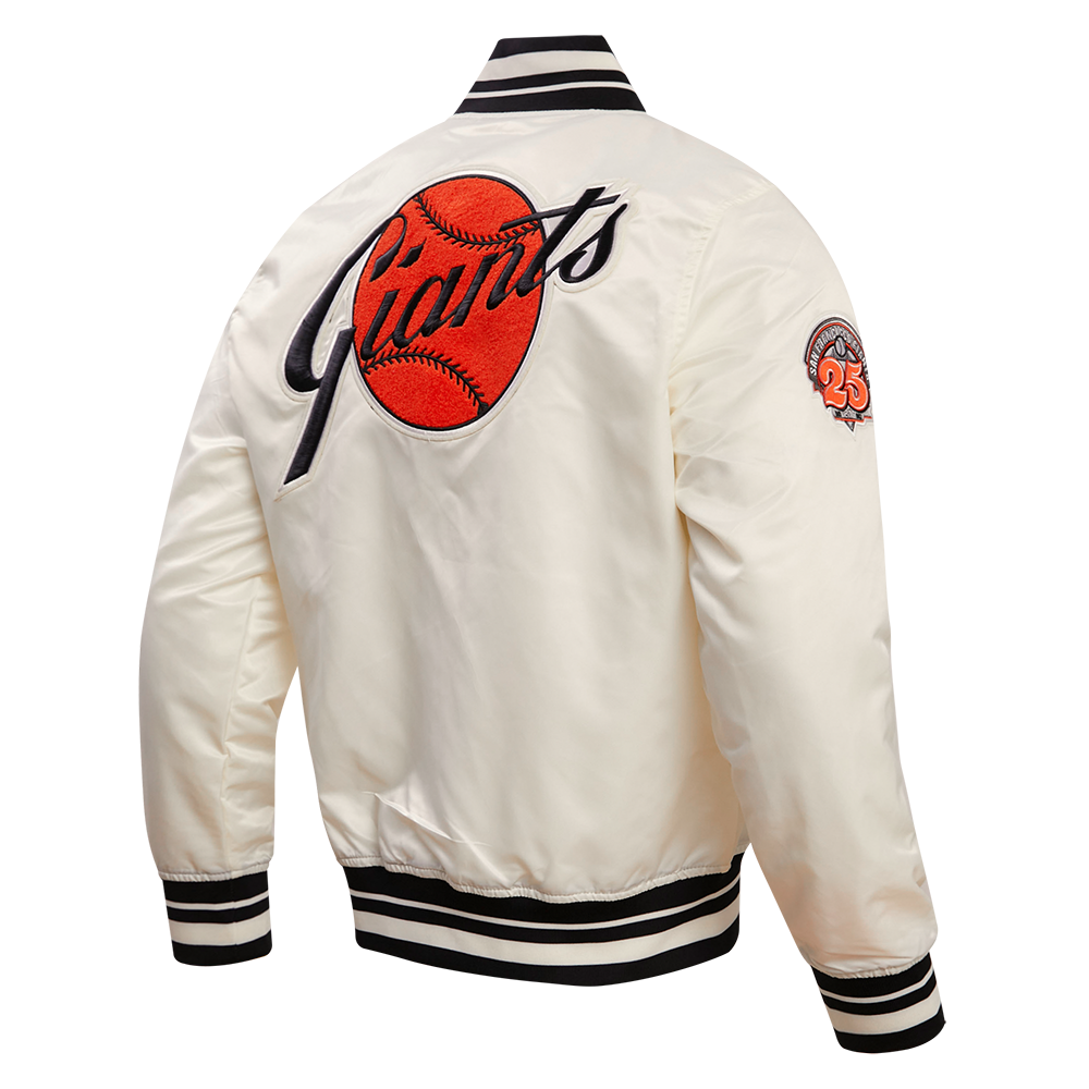 MLB SAN FRANCISCO GIANTS RETRO CLASSIC MEN'S RIB SATIN JACKET (EGGSHELL/BLACK)
