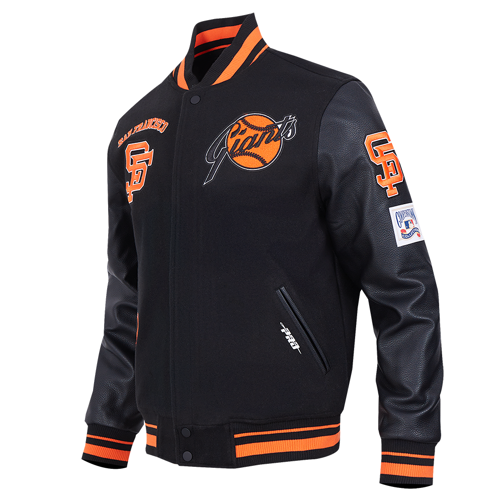 MLB SAN FRANCISCO GIANTS RETRO CLASSIC MEN'S RIB WOOL VARSITY JACKET (BLACK/ORANGE)