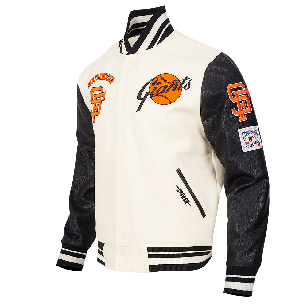 MLB SAN FRANCISCO GIANTS RETRO CLASSIC MEN'S RIB WOOL VARSITY JACKET (EGGSHELL/ BLACK)