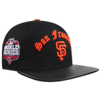 MLB SAN FRANCISCO GIANTS OLD ENGLISH CASQUETTE STRAPBACK EN CUIR À SIX PANNEAUX POUR UNISEXE (NOIR)