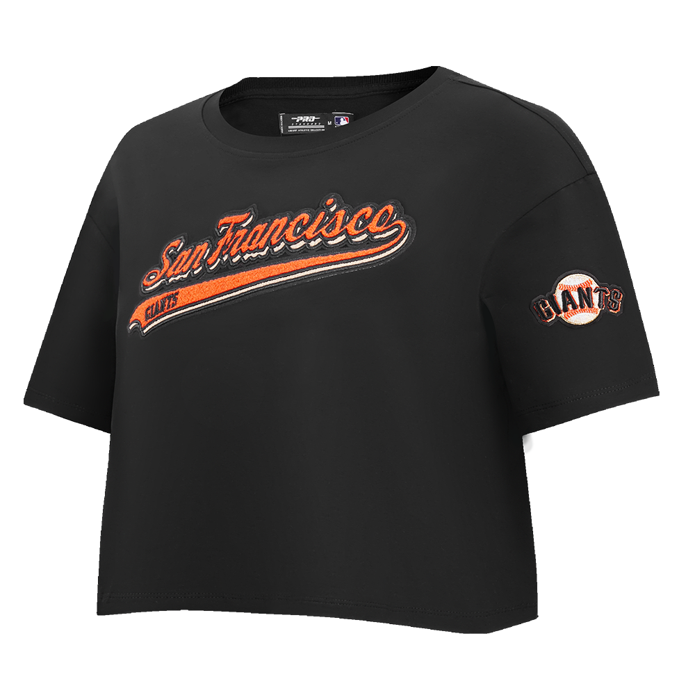 MLB SAN FRANCISCO GIANTS SCRIPT TAIL WOMEN'S SINGLE JERSEY BOXY TOP (BLACK)