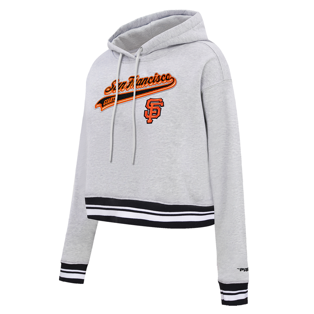 MLB SAN FRANCISCO GIANTS SCRIPT TAIL WOMEN'S RIB FLEECE CROPPED PULLOVER HOODIE (HEATHER GRAY/BLACK)