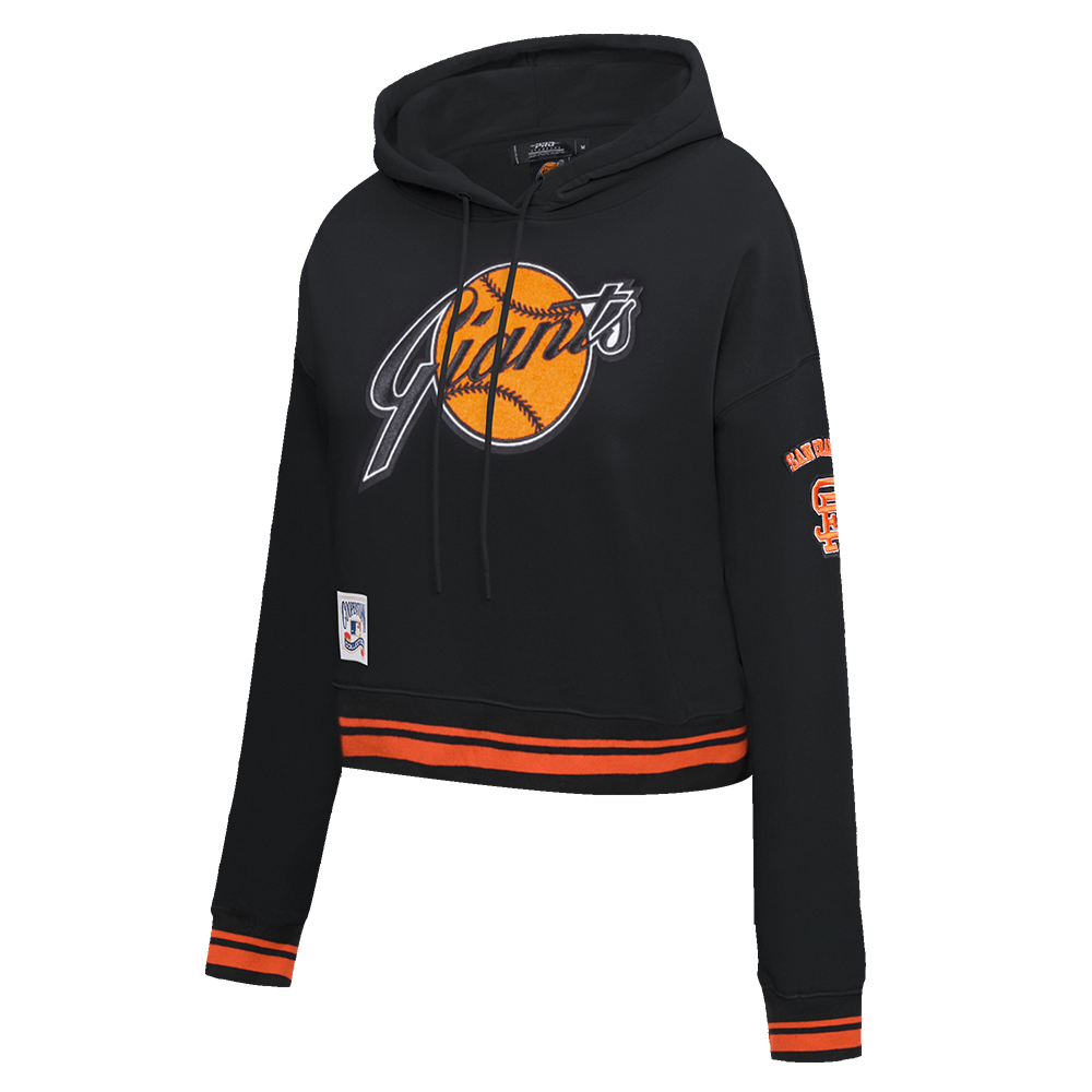 MLB SAN FRANCISCO GIANTS RETRO CLASSIC WOMEN'S CROPPED PULLOVER HOODIE (BLACK/ORANGE)