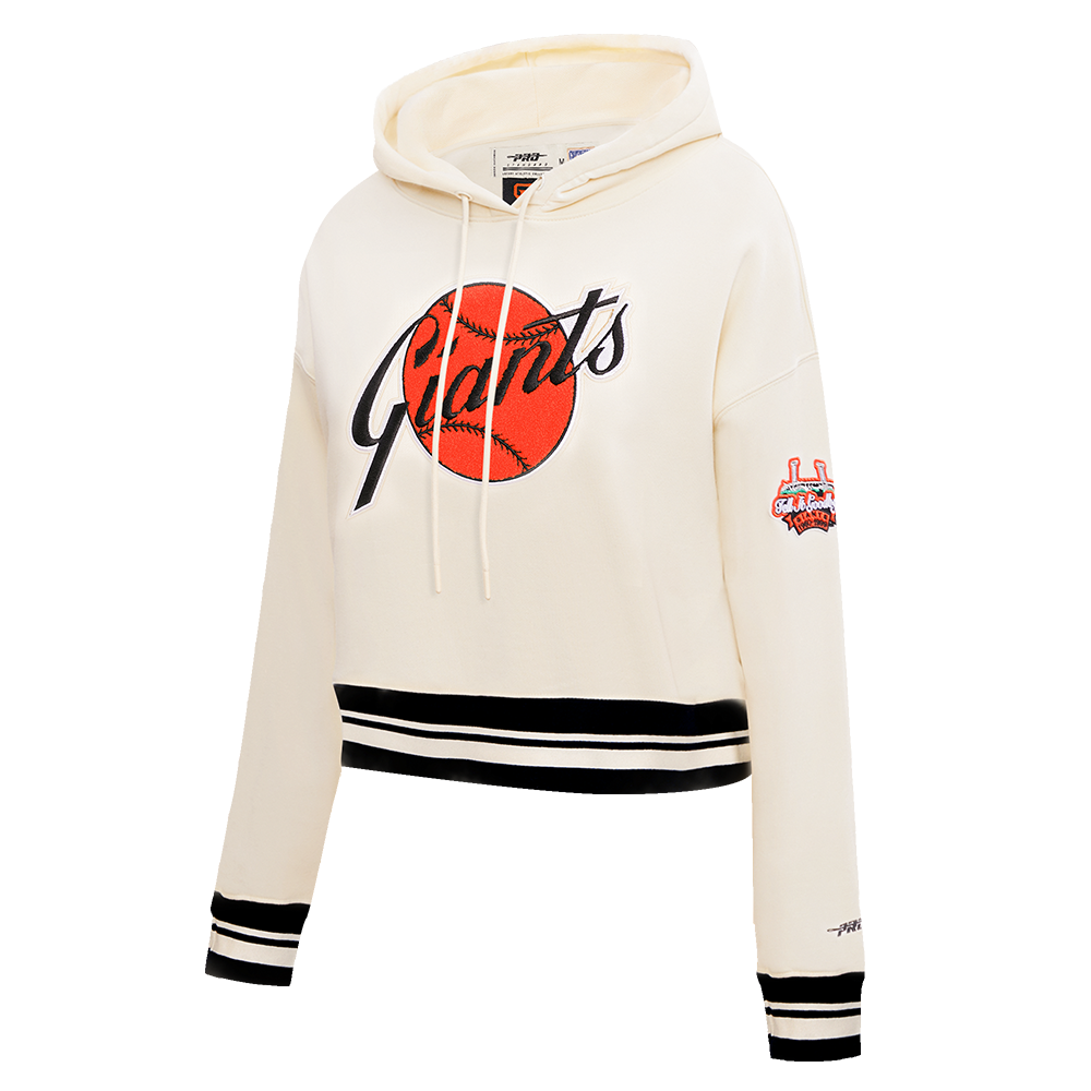 MLB SAN FRANCISCO GIANTS RETRO CLASSIC WOMEN'S CROPPED PULLOVER HOODIE (EGGSHELL/ BLACK)