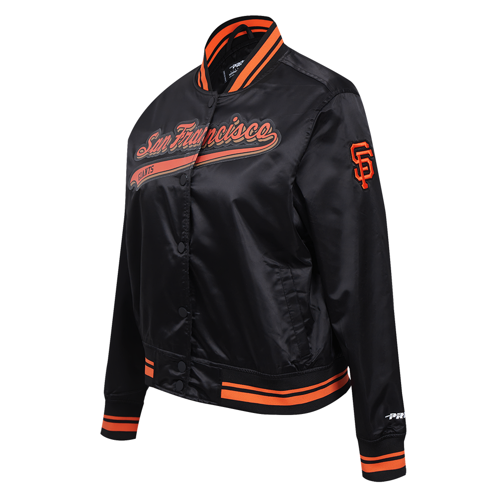 MLB SAN FRANCISCO GIANTS SCRIPT TAIL BLOUSON EN SATIN POUR FEMME (NOIR/ORANGE)