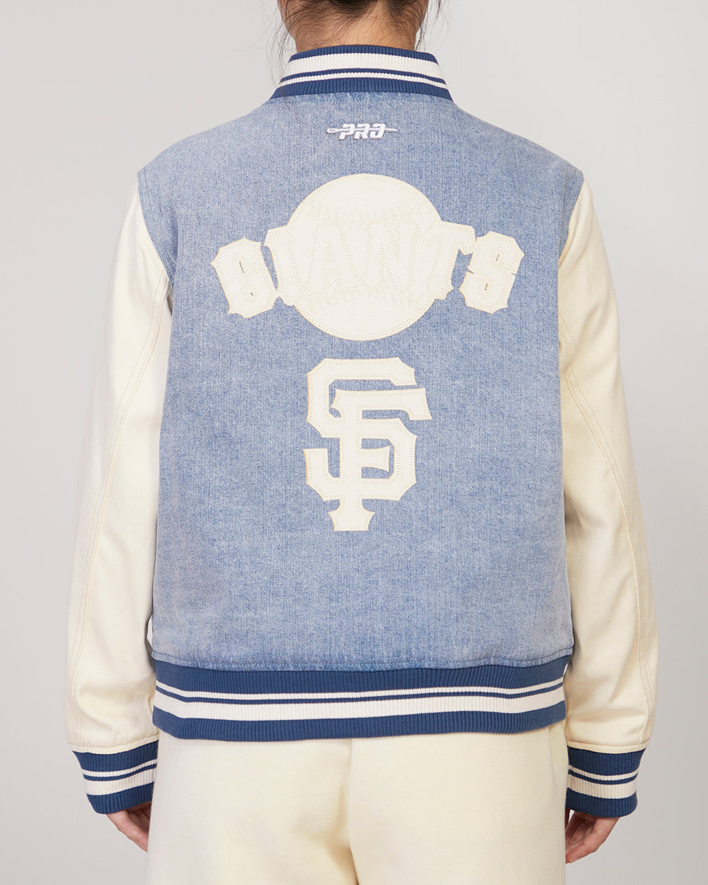 MLB SAN FRANCISCO GIANTS VARSITY BLUES WOMEN'S DENIM VARSITY JACKET (DENIM/LINEN)