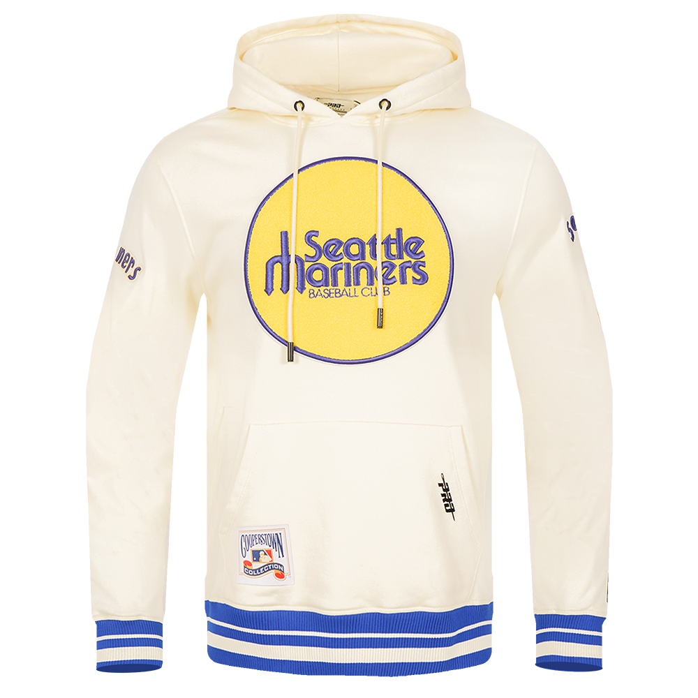MLB SEATTLE MARINERS RETRO CLASSIC MEN'S RIB PULLOVER HOODIE (EGGSHELL/ ROYAL BLUE)