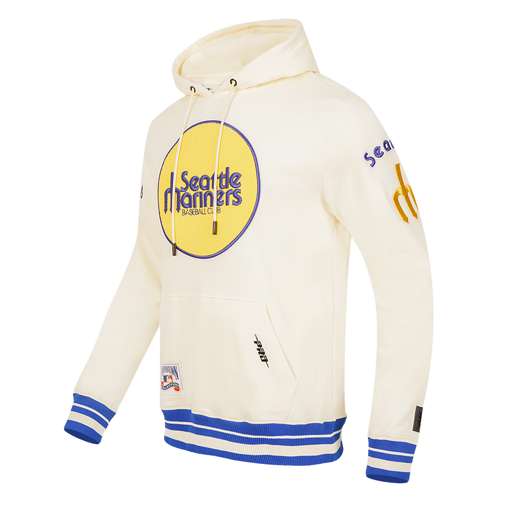MLB SEATTLE MARINERS RETRO CLASSIC MEN'S RIB PULLOVER HOODIE (EGGSHELL/ ROYAL BLUE)