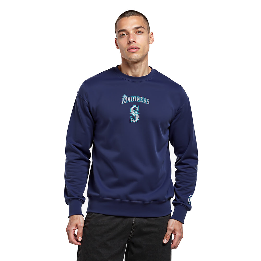 MLB SEATTLE MARINERS WINGSPAN CHANDAIL À COL ROND EN MOLLETON À ÉPAULES TOMBANTES V2 POUR HOMME (MARINE MINUIT)