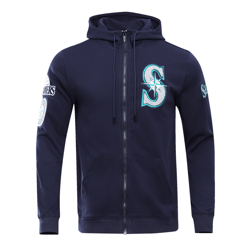 MLB SEATTLE MARINERS CLASSIC CHENILLE CHANDAIL À CAPUCHON À GLISSIÈRE POUR HOMME (MARINE MINUIT)