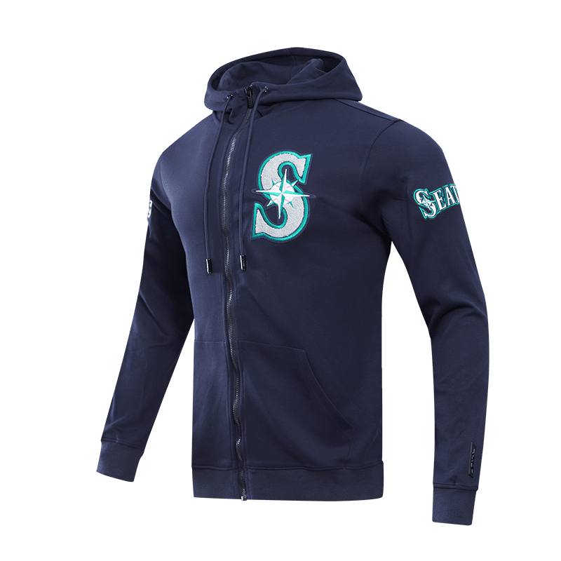 MLB SEATTLE MARINERS CLASSIC CHENILLE MEN'S FULL ZIP PULLOVER HOODIE (MIDNIGHT NAVY)
