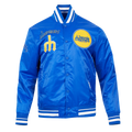 MLB SEATTLE MARINERS RETRO CLASSIC BLOUSON EN SATIN À BORDS CÔTELÉS POUR HOMME (BLEU ROYAL)
