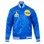 MLB SEATTLE MARINERS RETRO CLASSIC BLOUSON EN SATIN À BORDS CÔTELÉS POUR HOMME (BLEU ROYAL)