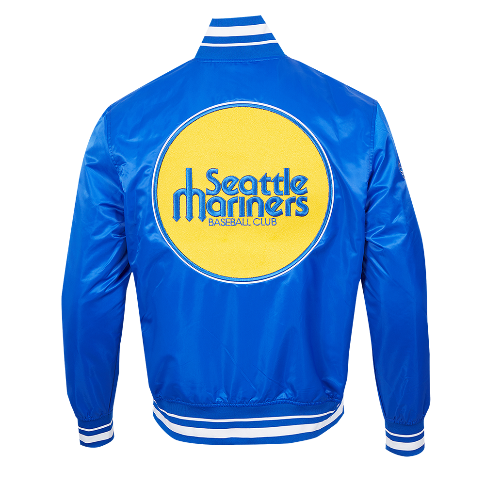MLB SEATTLE MARINERS RETRO CLASSIC BLOUSON EN SATIN À BORDS CÔTELÉS POUR HOMME (BLEU ROYAL)