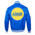 MLB SEATTLE MARINERS RETRO CLASSIC BLOUSON EN SATIN À BORDS CÔTELÉS POUR HOMME (BLEU ROYAL)