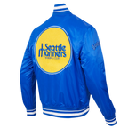 MLB SEATTLE MARINERS RETRO CLASSIC BLOUSON EN SATIN À BORDS CÔTELÉS POUR HOMME (BLEU ROYAL)
