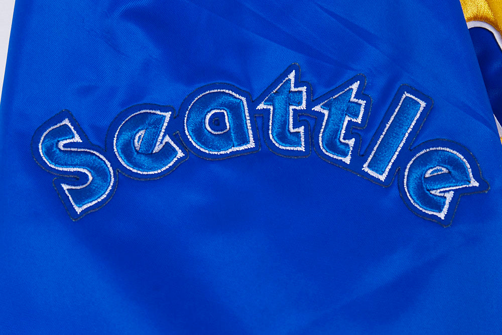 MLB SEATTLE MARINERS RETRO CLASSIC BLOUSON EN SATIN À BORDS CÔTELÉS POUR HOMME (BLEU ROYAL)