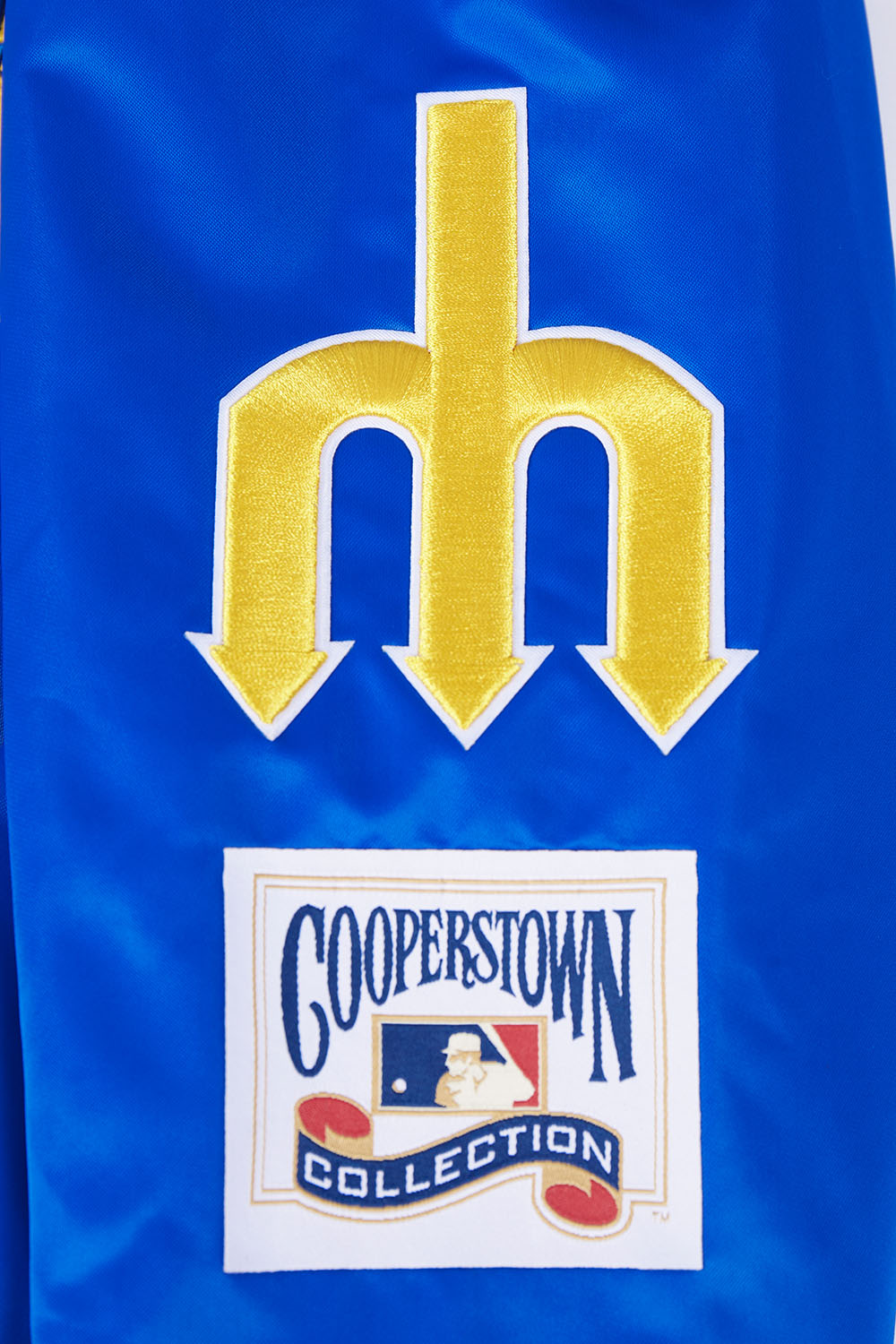 MLB SEATTLE MARINERS RETRO CLASSIC BLOUSON EN SATIN À BORDS CÔTELÉS POUR HOMME (BLEU ROYAL)