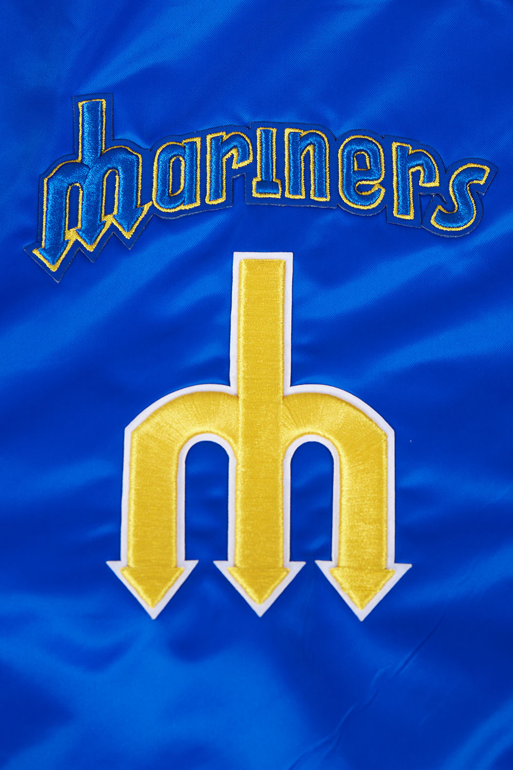 MLB SEATTLE MARINERS RETRO CLASSIC BLOUSON EN SATIN À BORDS CÔTELÉS POUR HOMME (BLEU ROYAL)
