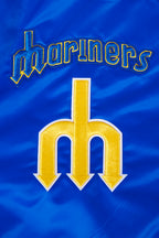MLB SEATTLE MARINERS RETRO CLASSIC BLOUSON EN SATIN À BORDS CÔTELÉS POUR HOMME (BLEU ROYAL)