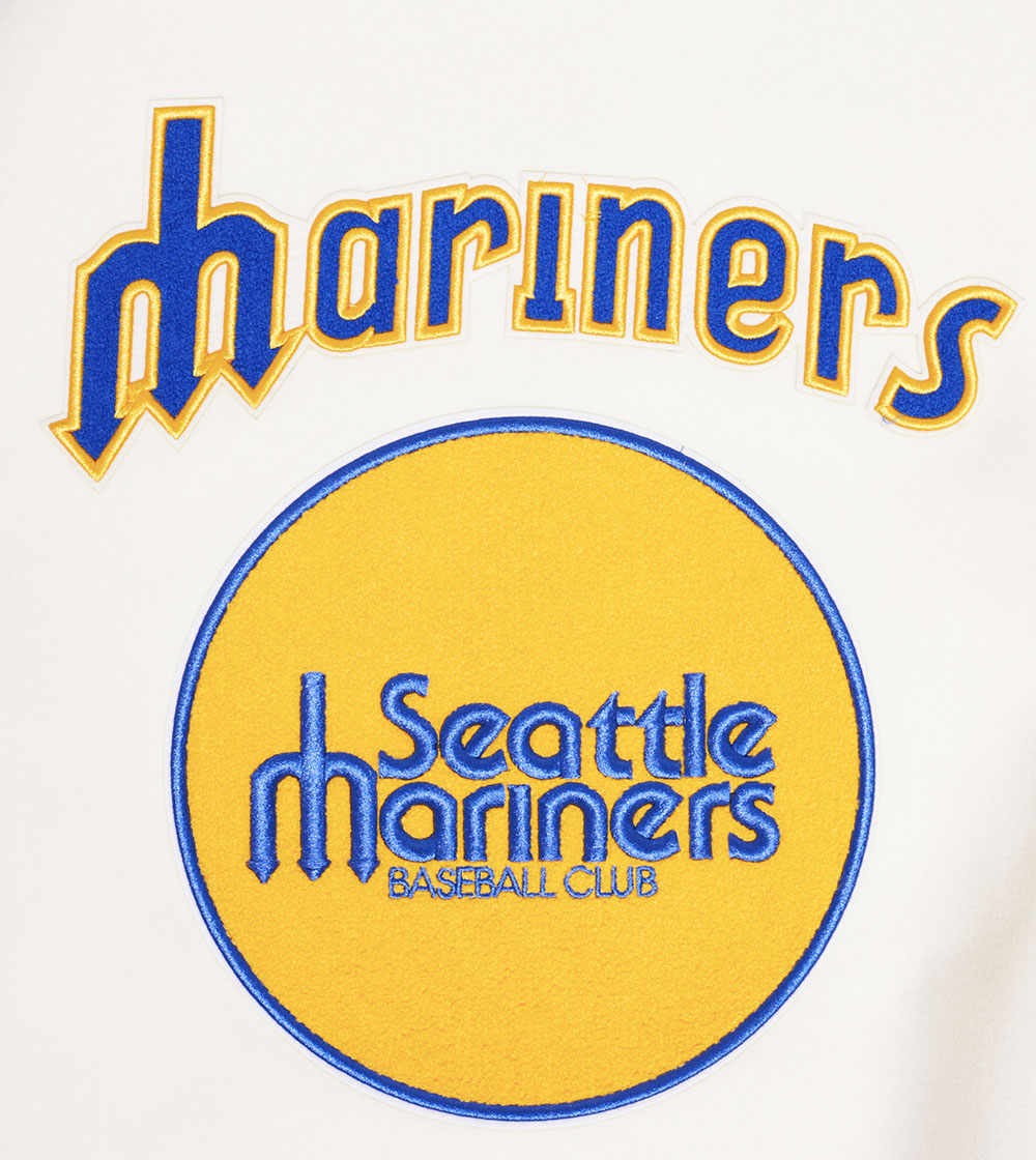 MLB SEATTLE MARINERS RETRO CLASSIC MEN'S RIB WOOL VARSITY JACKET (EGGSHELL/ ROYAL BLUE)
